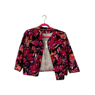 BNWT Veducci Womens Bloom Cropped Jacket Size 12 Black  / Pink  RRP$109