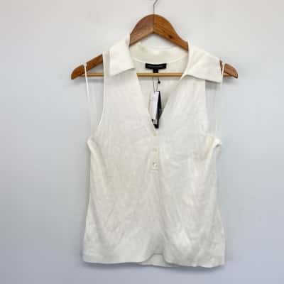 Banana Republic White Sleeveless Splash Sweater Top  Size L 