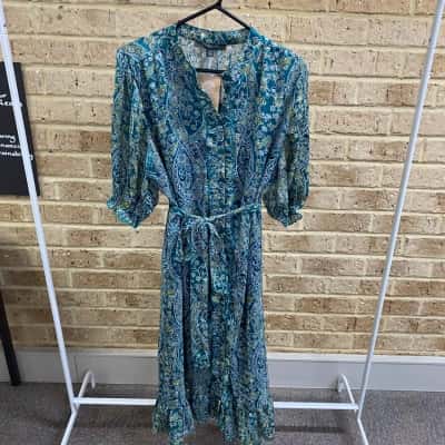 Liz Jordan Womens PRINT SHIRT DRESS TEAL Size 16 