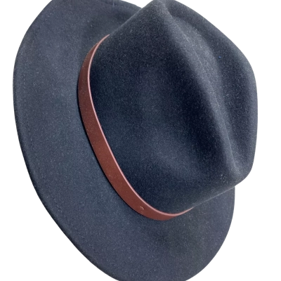 Brixton Messer Fedora in black with a brown leather band.