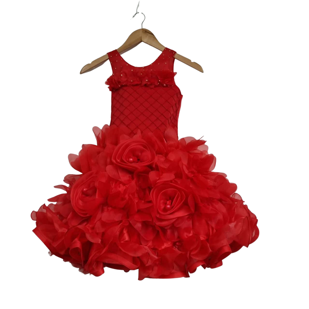 Shilpi Kids Sleeveless Ruffled Gown Size 28 Red/ Gold Dimonties Ruffles ...