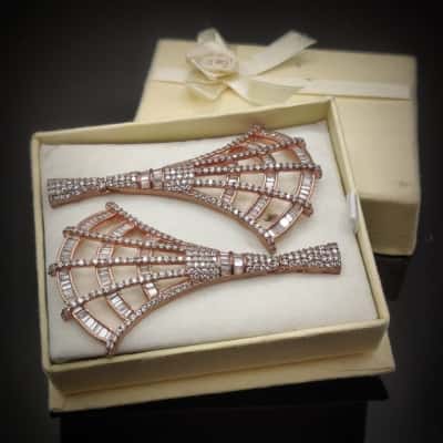 Statement Piece Rose Gold Plated Copper Hand Crafted C.Z. Chandelier Earrings 7cm Long