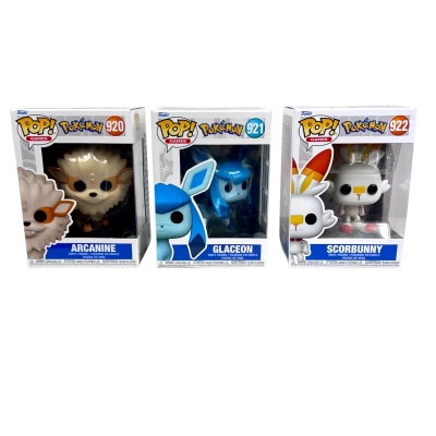 Pokémon Funko Pop! vinyl figures  Games series, Set  Arcanine (#920), Glaceon (#921), and Scorbunny (#922)