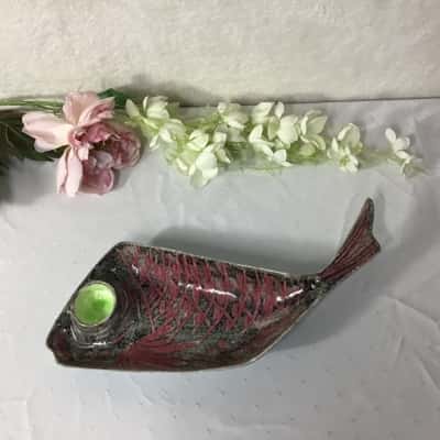 Novelty Grey / Pink Pattern Italian Ceramic Fish Shape Dish 