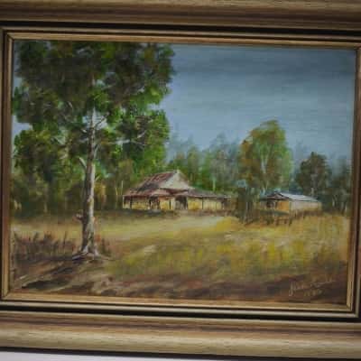 Jean Bale 1980 Signed Oil Painting Balhannah Farm SA Landscape Framed