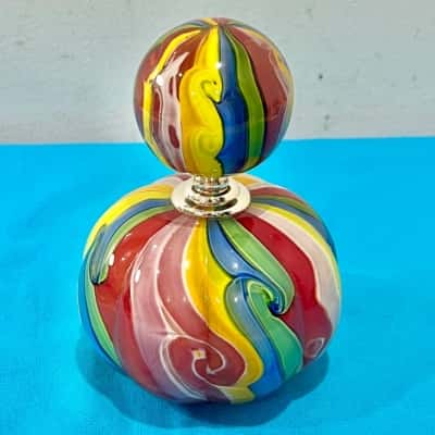 Hand Blown Rainbow Swirl Design Glass Stopper Perfume Bottle 