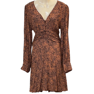 Seed Heritage Womens Size 14 Long Sleeve Dress Black/Burnt Orange/Pattern