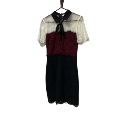 Sandro Womens  Size L Midi Robe Tri- Tone Dress Black  / White /Burgundy