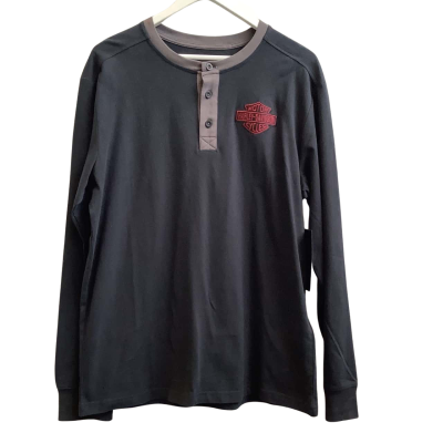 Brand New Harley Davidson Mens  Size L Henley Long Sleeve Tee Black 