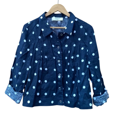 Jacqui-E Navy Blue Polkadot Shirt Size 16 