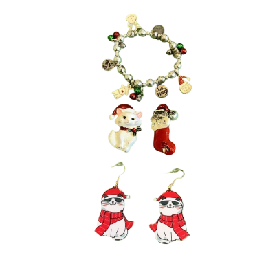 Womens COSTUME Christmas Brooch, Earrings. Bracelet -  Jewellery #13