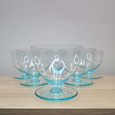 Vintage Ice Blue Set Of 6 Glass Dessert Coupes 