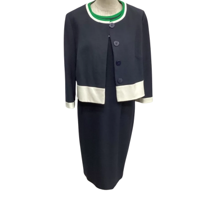Hobbs Sleeveless Dress with Long Sleeve Jacket  Size 14 Navy Blue 