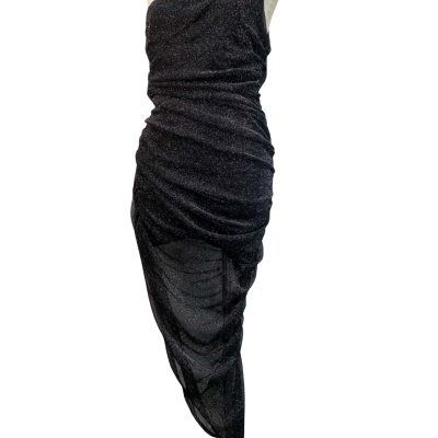 Showpo One Shoulder Cocktail Dress Black  / Silver 