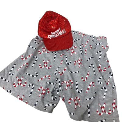 Xmas Shorts (L) Kids Black / Grey / Red / White + Red Xmas Cap - NEW
