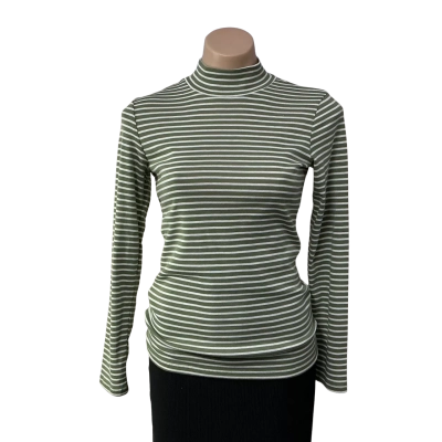 Suzannegrae Womens Size XXS Olive Green / White High Neck Long Sleeve Top (new)