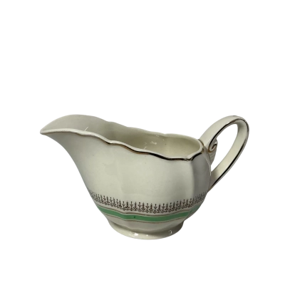 Vintage Royal Doulton Cream Gravy Boat with Green Stripe & Gold Pattern 