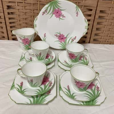 Vintage Tea set Aynsley England Bone China Plates Tea cups creamer floral saucers cake plate high tea Wild Tudor