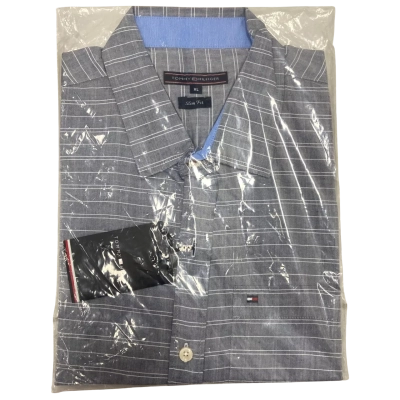 Tommy Hilfiger Slim Fit Grey & White Short Sleeve Shirt Size XL