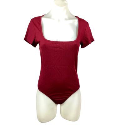 Cider Short-Sleeve, Square-Neck Bodysuits - Maroon Size L