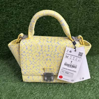 Zara Yellow Printed Handbag With Strap (New)