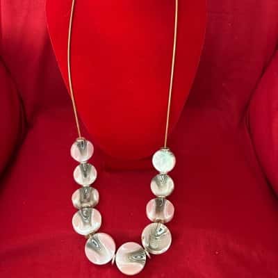  Women’s Pink & Patterned Necklace featuring Round Shaped Beads in a Thin Cord