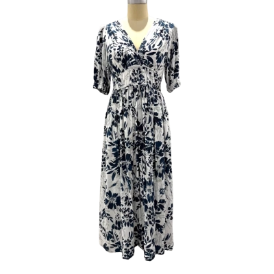 Basque Womens  Size 8 Floral Dress / Formal Dress / Long Sleeve Dress / Midi Dress Blue / Floral / White 