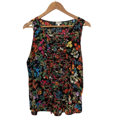 Spense Womens  Size M Button Up Top / Tank Top Black  / Floral / Multicoloured 
