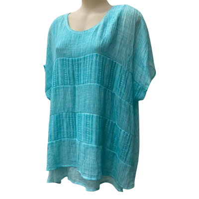 Virtuelle by Taking Shape Women's Natural Pigment Wash Trim Top in Light Aqua - Size 20 