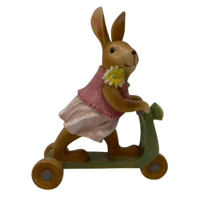 Easter Bunny On Scooter Wooden Statue/Decor