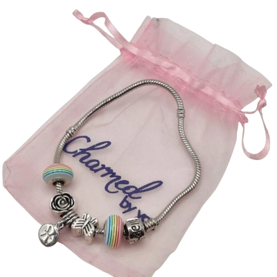 "Bella" Snake Bracelet 18cm Long Includes 2x 925 Silver Stripe Charms & Pisces Disc In Original Gift Bag