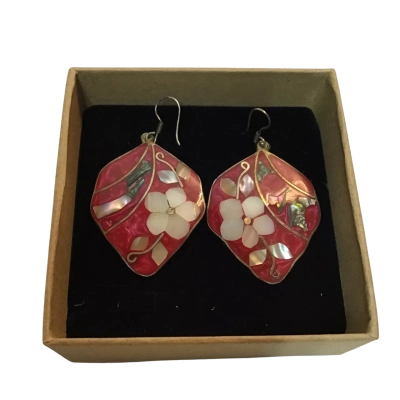  Womens Mexico Alpaca Abalone Shell Vintage Silver tone Pierced Stud Earrings Multicoloured 