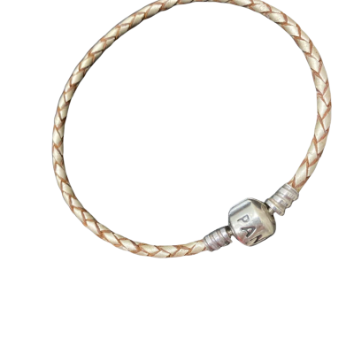 Pandora braided leather Womens Bracelet with Stirling silver clasp 7cm diameter 