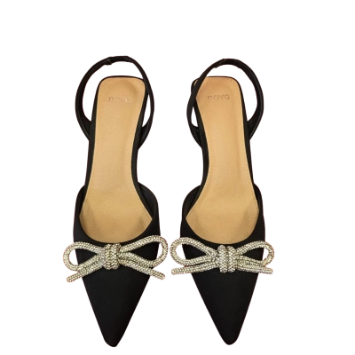 Novo Womens  Size 10 Black  / Silver Diamante Bow Evening Shoes