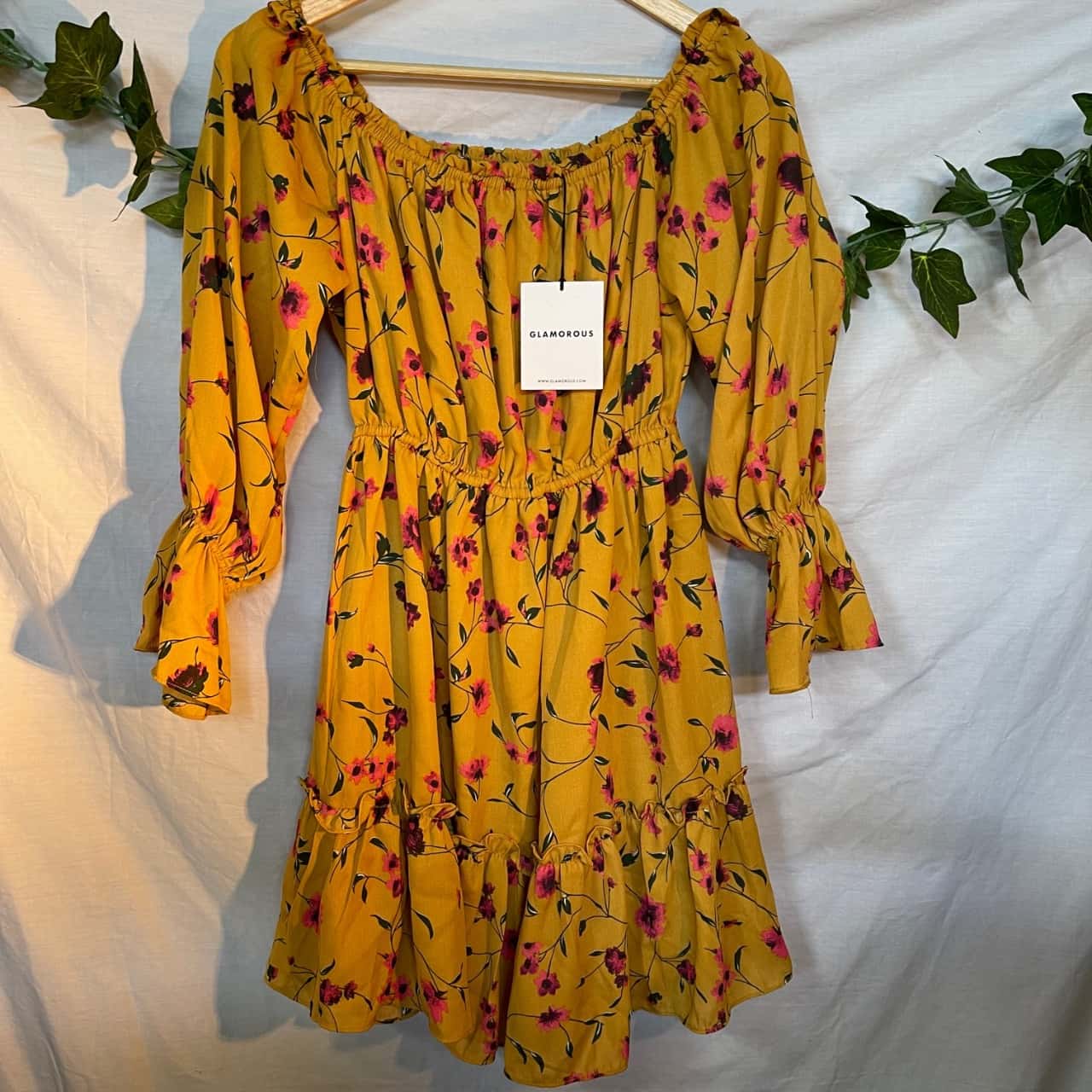 Glamorous Womens Long Sleeve Dress Floral/Green/Mustard/Pink Size S