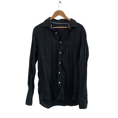 Academy Brand Linen Mens  Size L Long Sleeve Shirt Black  