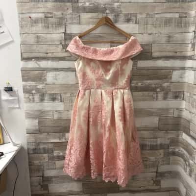 Chi Chi London Womens  Size 12 Cocktail Dress Beige / Pink  