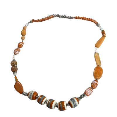 Retro Y2K Artisan Style Orange & White Statement Necklace