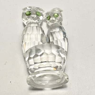 Miniature Crystal Owl Pair with Emerald Eyes