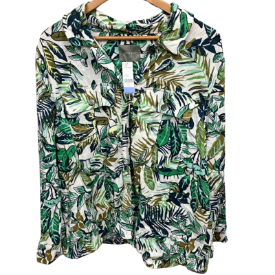 Yarra Trail Womens  Size 16 Long Sleeve Shirt Leafy Pattern