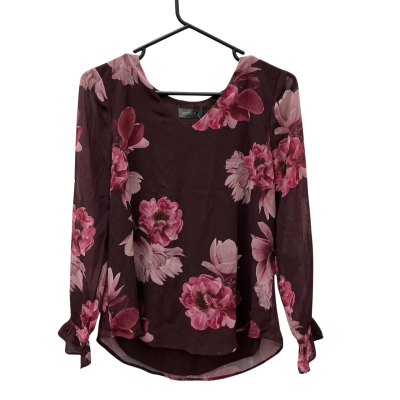 Jacqui-E Womens  Floral Long Sleeve Top Maroon  Size 12