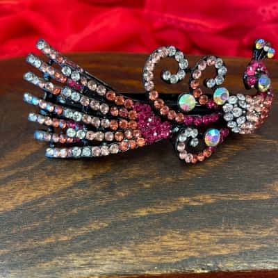  Women's  Metal Peacock Hairclip Adorned with Coloured Rhinestones 