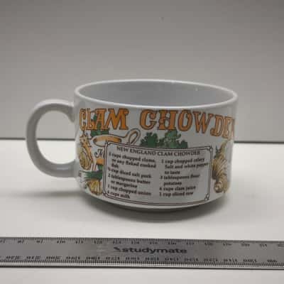 Vintage Recipe Soup Mug New England Clam Chowder Ceramic Made in Japan