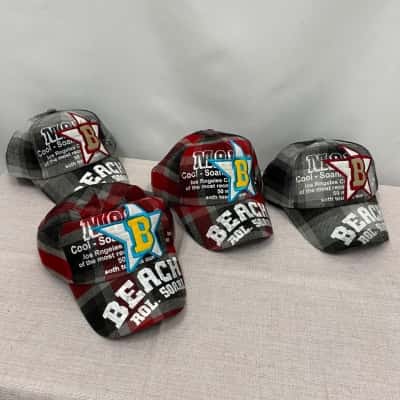 Kids/Boys Size 52cm Cap (4PCs) 100% Cotton Black  / Checked / Red 