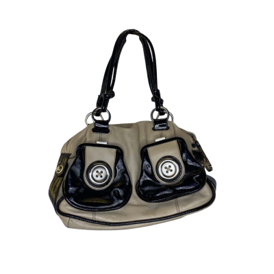 Mimco Metal Button Womens Leather Shoulder Bag Beige / Black  