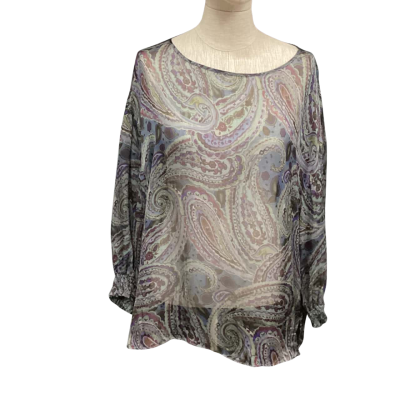  Luisa CERANO Pure Silk  Size 16 Long Sleeve Top Multicoloured 