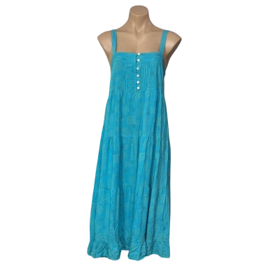 Tree of Life Womens Size M Aqua Blue / Beige / Khaki Diamond Pattern Shoestring Strap Midi Dress (new)