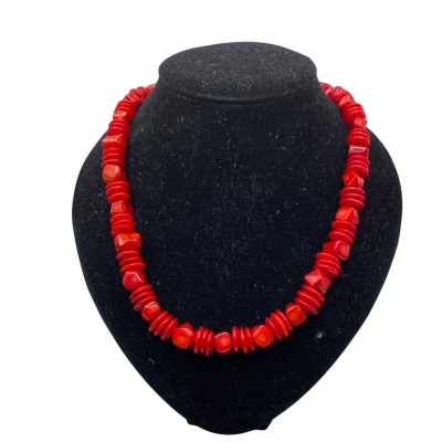  Womens Beaded Necklace Red / Silver 