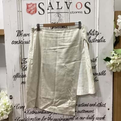 Once/Was Brand! NWOT STUNNING TRENDY ASYMMETRICAL HEMLINE LINEN BLEND SKIRT! DESIGNED IN AUSTRALIA! Womens  Size 3 Asymmetrical Hemline Skirt Beige / Off White 