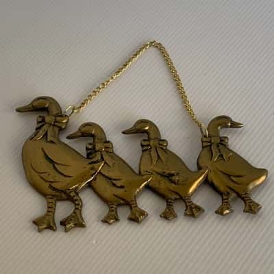 Brass Duck Family Wall Plaque - 1970s/80s